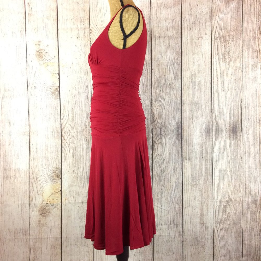 BCBGMaxAzria Red V-Neck Ruched Stretch Dress Sz M - Picture 3 of 7